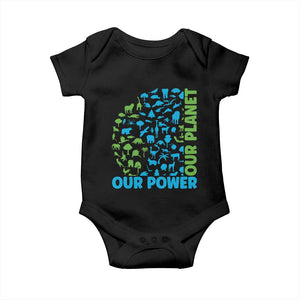 Earth Day Environmental Activism Baby Onesie Our Power Our Planet TS12 Black Print Your Wear