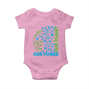Earth Day Environmental Activism Baby Onesie Our Power Our Planet TS12 Light Pink Print Your Wear