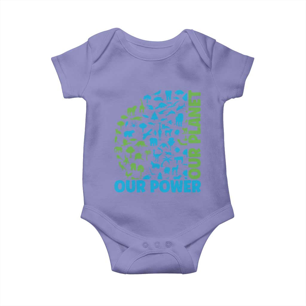 Earth Day Environmental Activism Baby Onesie Our Power Our Planet TS12 Violet Print Your Wear