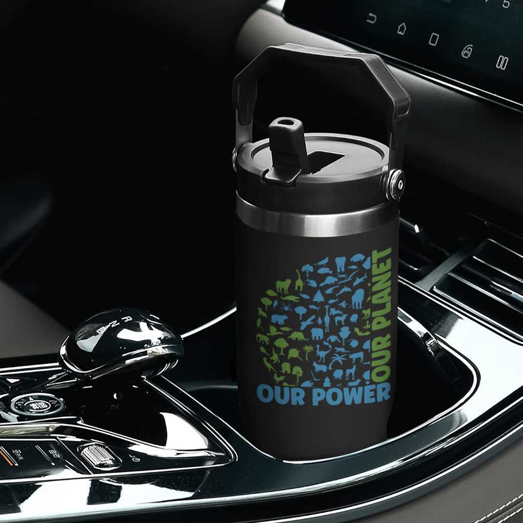 Earth Day Environmental Activism Flip Straw Tumbler Our Power Our Planet TS12 Print Your Wear