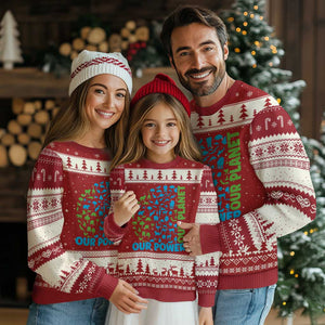 Earth Day Environmental Activism Ugly Christmas Sweater Our Power Our Planet TS12 Red Beige Print Your Wear