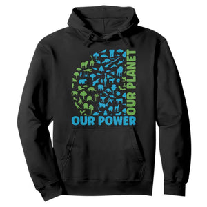Earth Day Environmental Activism Hoodie Our Power Our Planet TS12 Black Print Your Wear