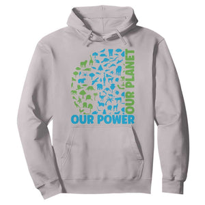 Earth Day Environmental Activism Hoodie Our Power Our Planet TS12 Ice Gray Print Your Wear