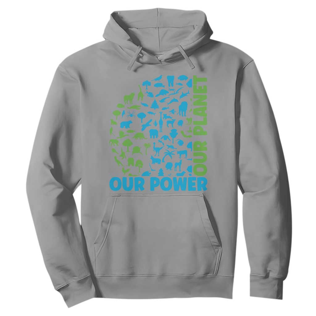Earth Day Environmental Activism Hoodie Our Power Our Planet TS12 Sport Gray Print Your Wear