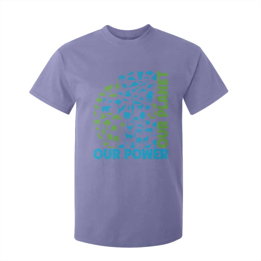 Earth Day Environmental Activism T Shirt For Kid Our Power Our Planet TS12 Violet Print Your Wear