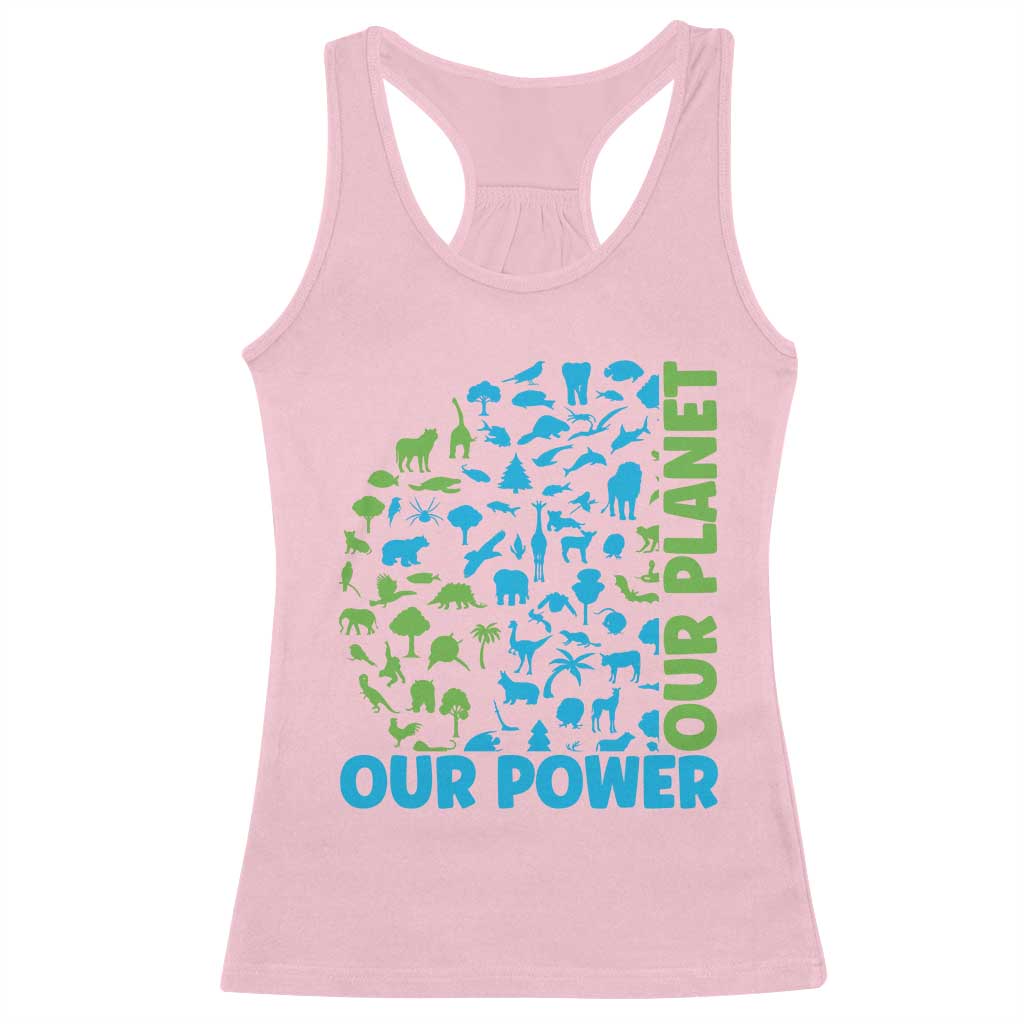 Earth Day Environmental Activism Racerback Tank Top Our Power Our Planet TS12 Light Pink Print Your Wear