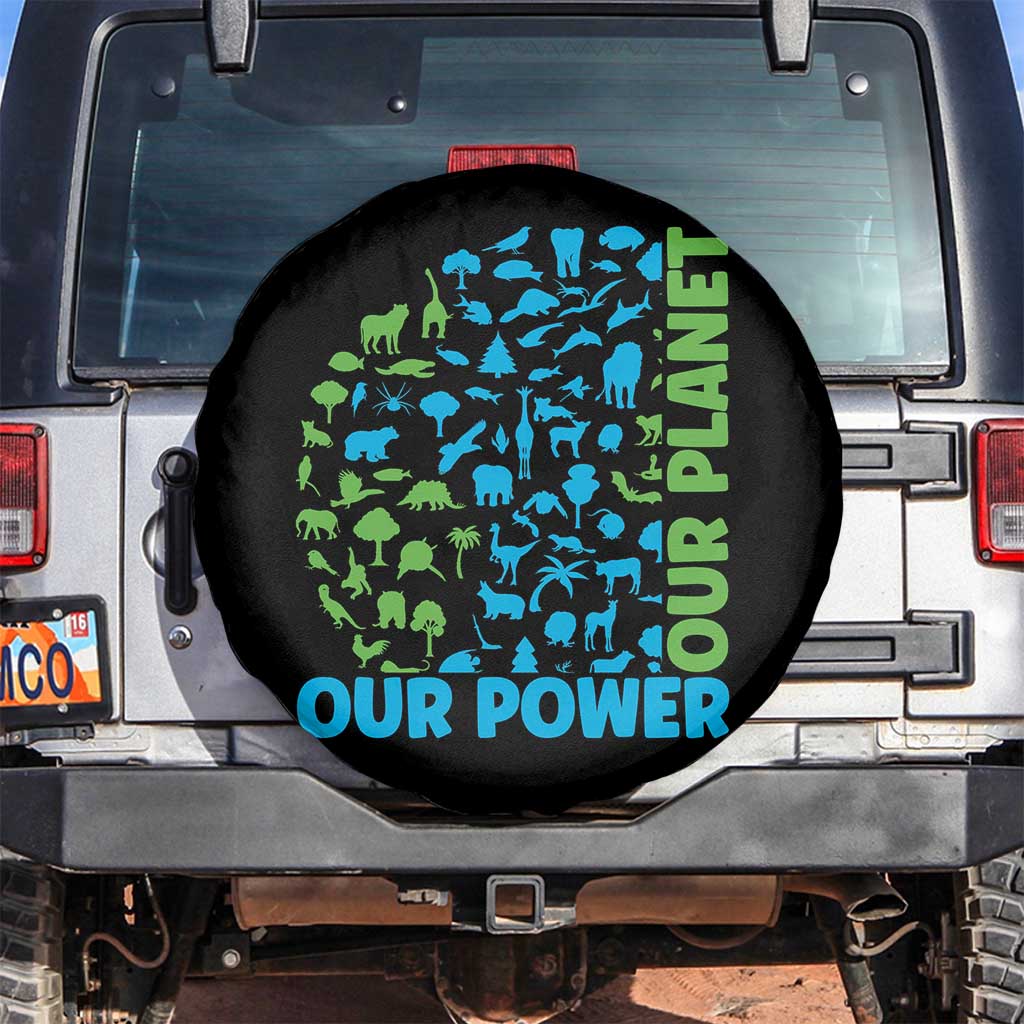 Earth Day Environmental Activism Spare Tire Cover Our Power Our Planet TS12 No hole Black Print Your Wear