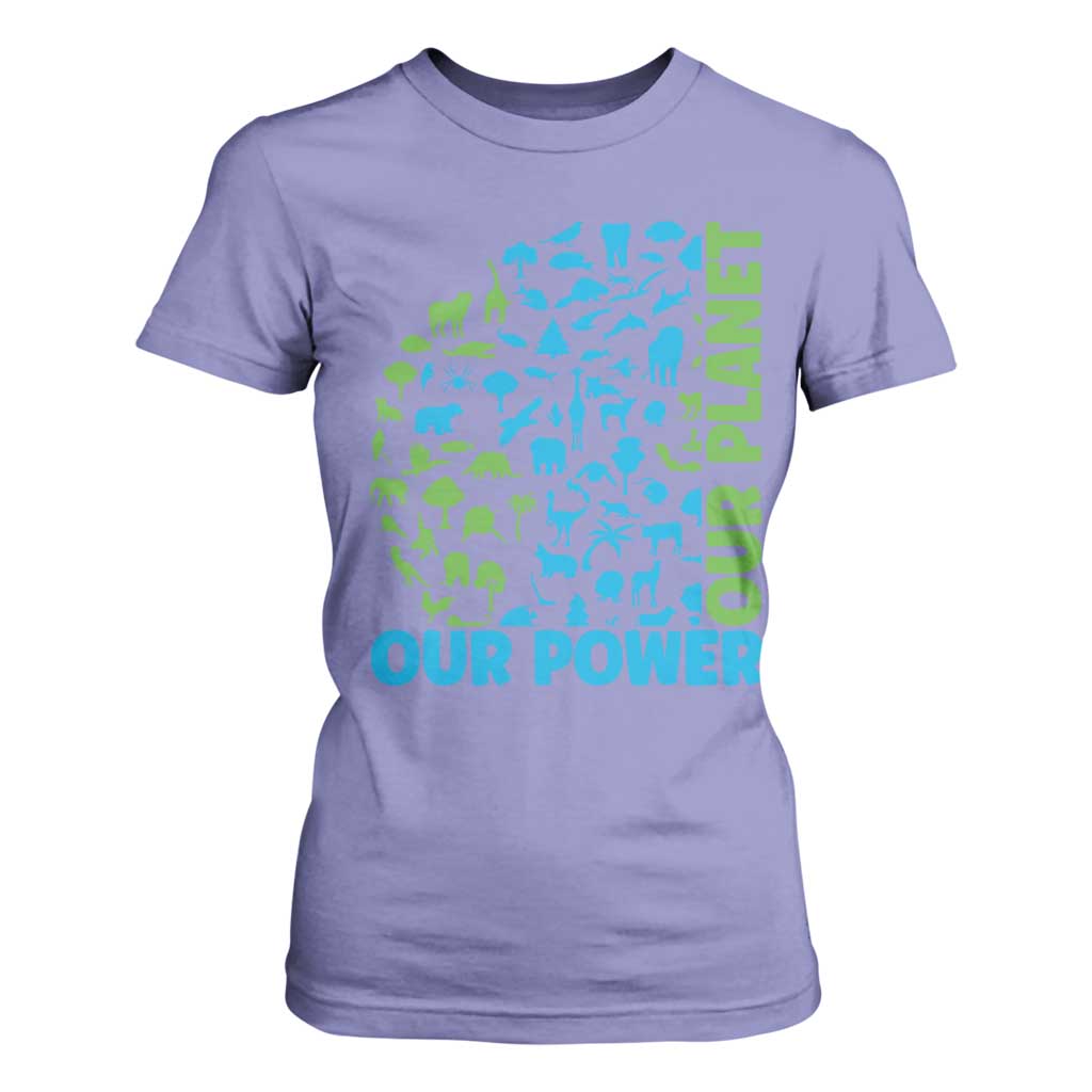Earth Day Environmental Activism T Shirt For Women Our Power Our Planet TS12 Violet Print Your Wear