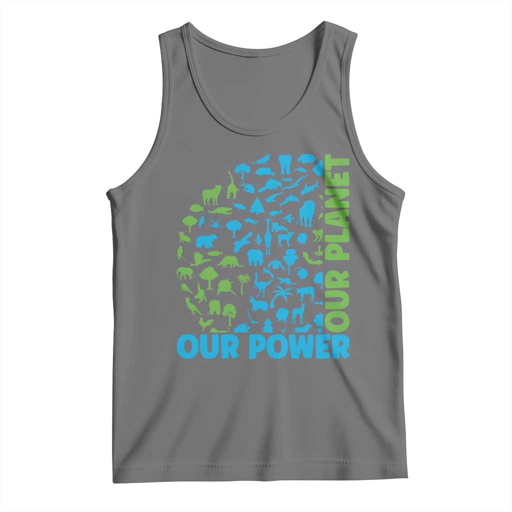 Earth Day Environmental Activism Tank Top Our Power Our Planet TS12 Black Heather Print Your Wear