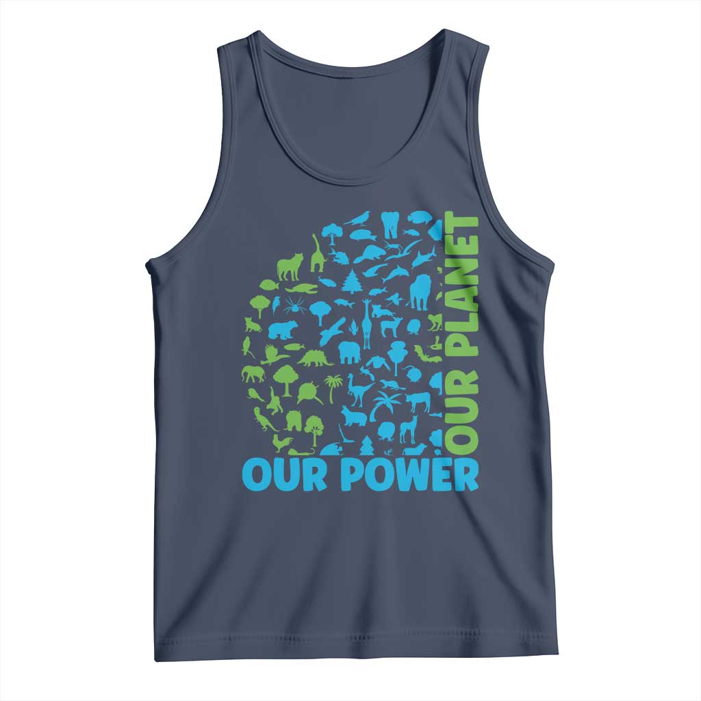 Earth Day Environmental Activism Tank Top Our Power Our Planet TS12 Navy Print Your Wear