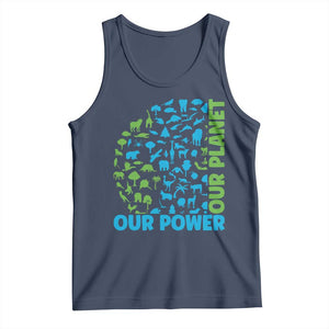 Earth Day Environmental Activism Tank Top Our Power Our Planet TS12 Navy Print Your Wear