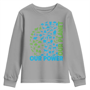 Earth Day Environmental Activism Youth Sweatshirt Our Power Our Planet TS12 Sport Gray Print Your Wear
