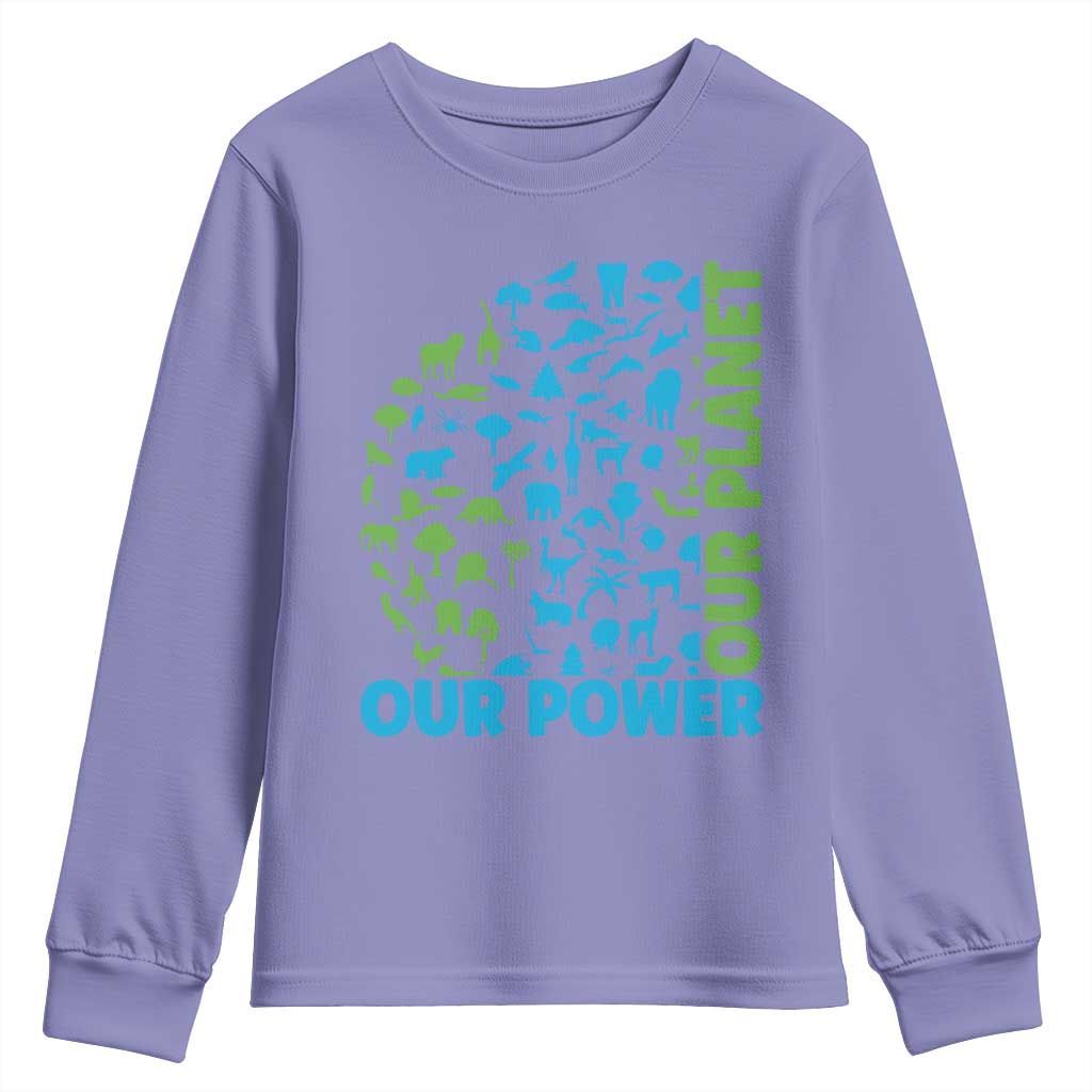 Earth Day Environmental Activism Youth Sweatshirt Our Power Our Planet TS12 Violet Print Your Wear