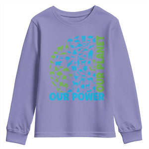 Earth Day Environmental Activism Youth Sweatshirt Our Power Our Planet TS12 Violet Print Your Wear