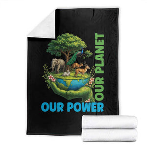 Our Power Our Planet Throw Blanket Earth Day Nature Lover Gift TS12 Black Print Your Wear