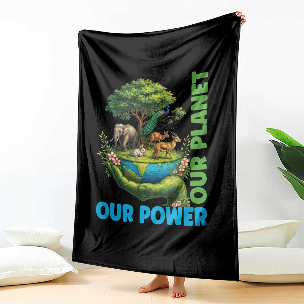 Our Power Our Planet Throw Blanket Earth Day Nature Lover Gift TS12 Print Your Wear