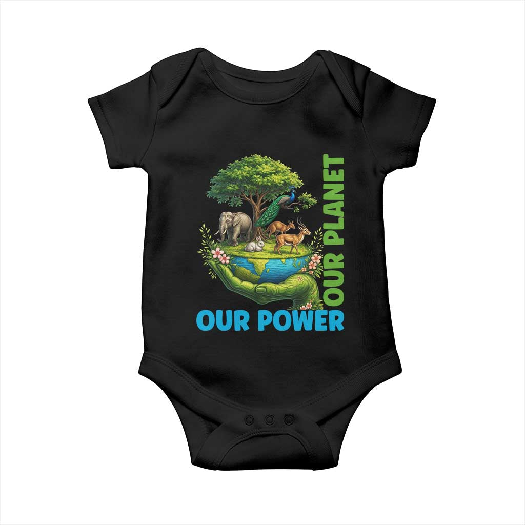 Our Power Our Planet Baby Onesie Earth Day Nature Lover Gift TS12 Black Print Your Wear