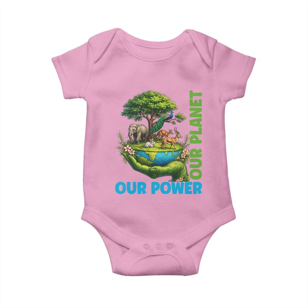 Our Power Our Planet Baby Onesie Earth Day Nature Lover Gift TS12 Light Pink Print Your Wear