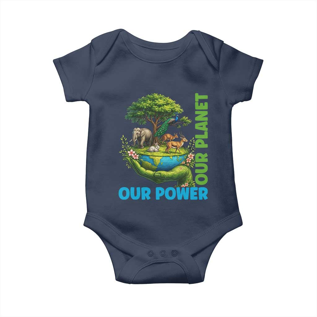 Our Power Our Planet Baby Onesie Earth Day Nature Lover Gift TS12 Navy Print Your Wear