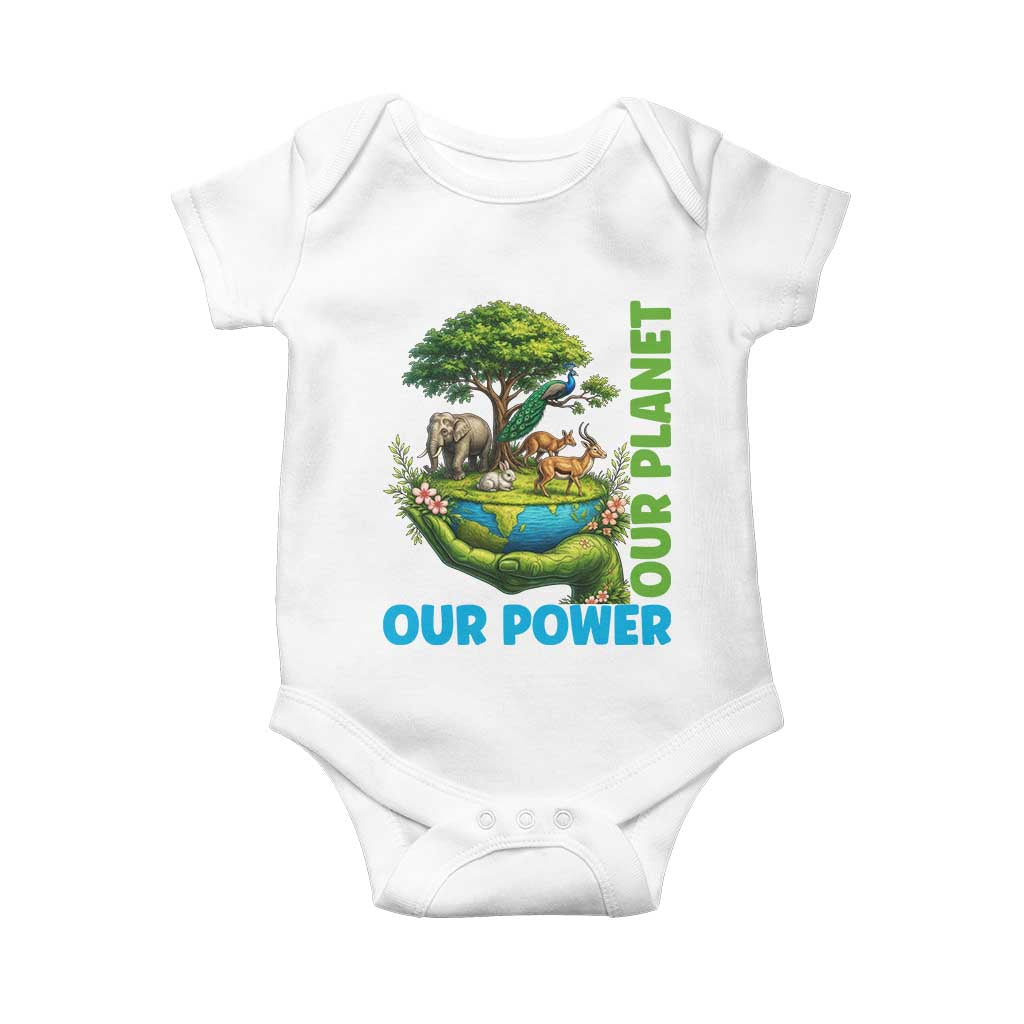 Our Power Our Planet Baby Onesie Earth Day Nature Lover Gift TS12 White Print Your Wear