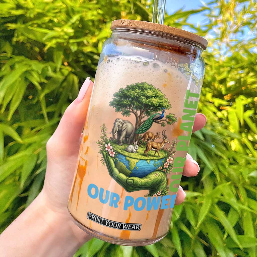 Our Power Our Planet Glass Can Earth Day Nature Lover Gift TS12 Black Print Your Wear