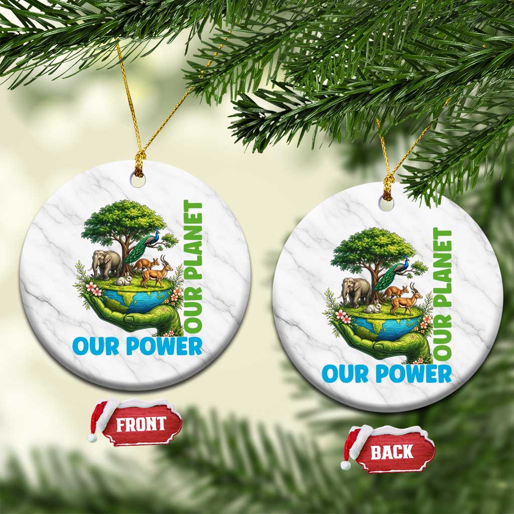Our Power Our Planet Ceramic Ornament Earth Day Nature Lover Gift TS12 1pc White Marble Print Your Wear