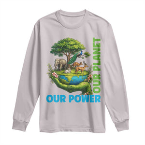 Our Power Our Planet Long Sleeve Shirt Earth Day Nature Lover Gift TS12 Ice Gray Print Your Wear