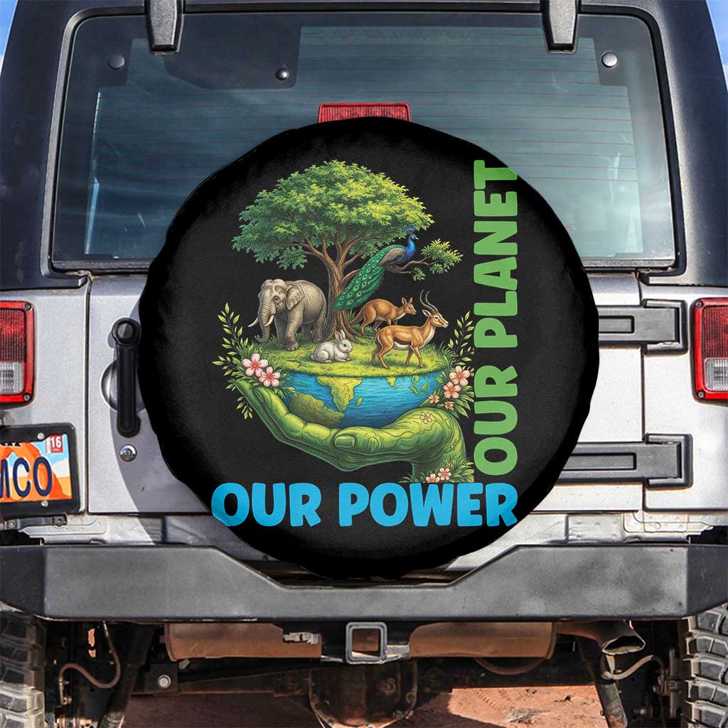 Our Power Our Planet Spare Tire Cover Earth Day Nature Lover Gift TS12 No hole Black Print Your Wear