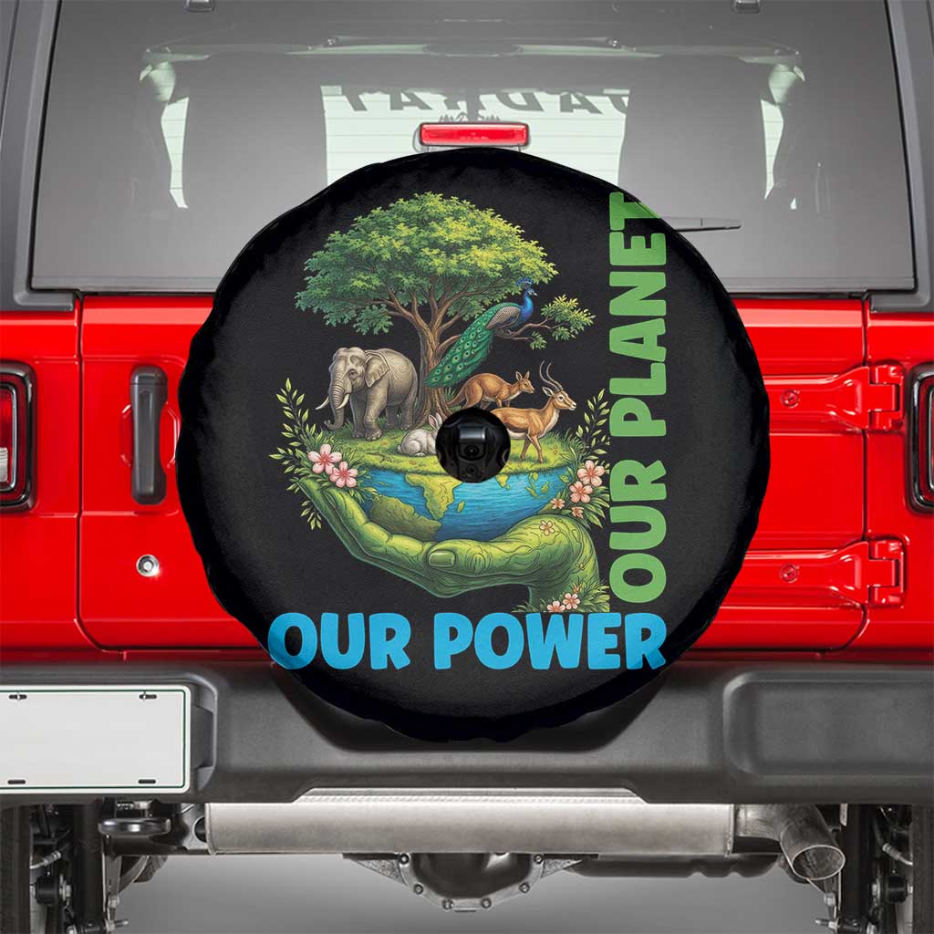 Our Power Our Planet Spare Tire Cover Earth Day Nature Lover Gift TS12 Black Print Your Wear