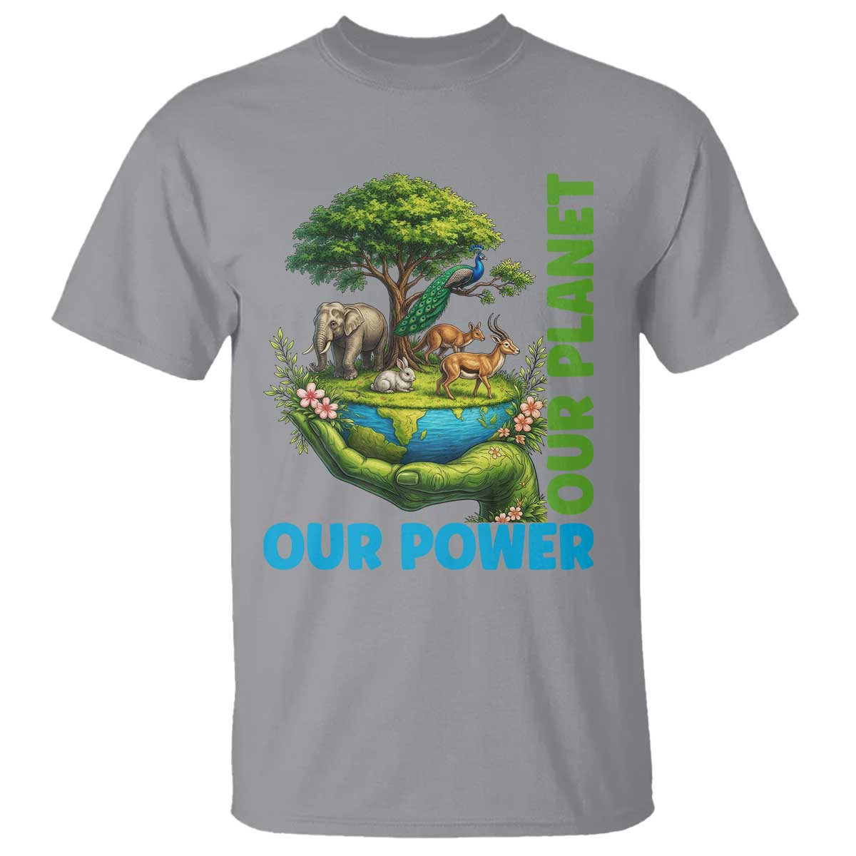 Our Power Our Planet T Shirt Earth Day Nature Lover Gift TS12 Sport Gray Print Your Wear