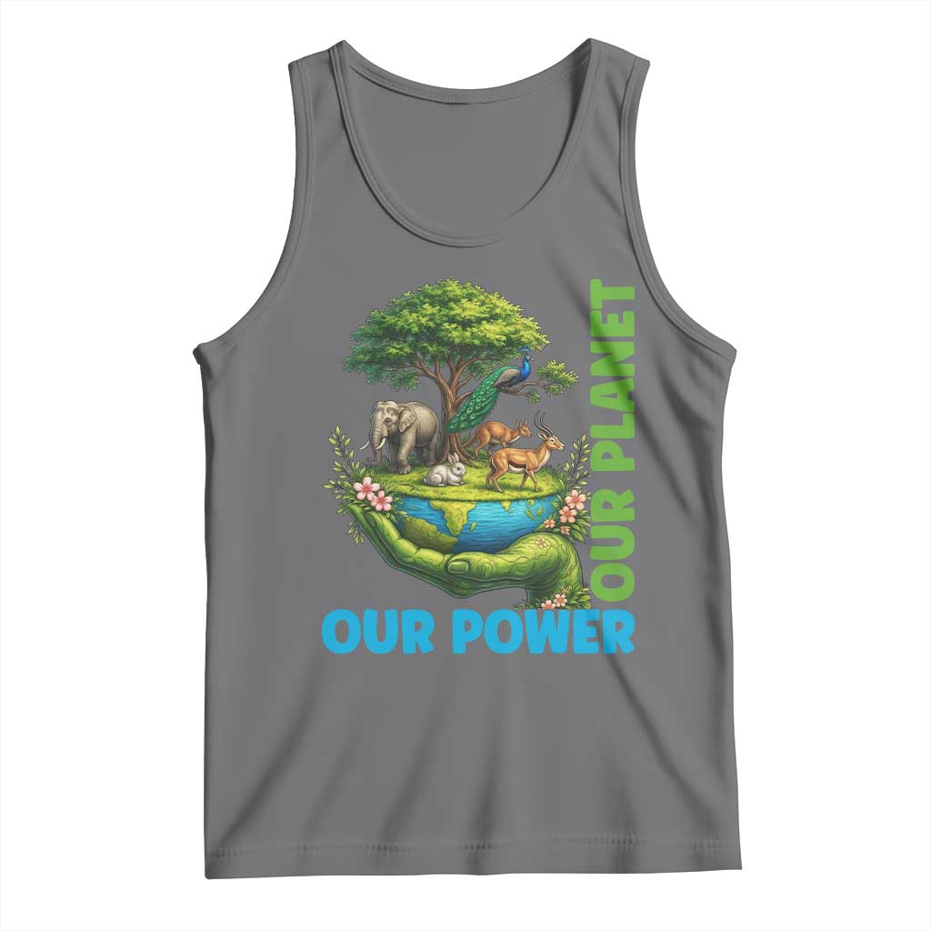 Our Power Our Planet Tank Top Earth Day Nature Lover Gift TS12 Black Heather Print Your Wear
