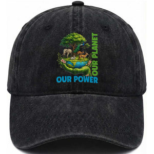 Our Power Our Planet Washed Cotton Baseball Cap Earth Day Nature Lover Gift TS12 Print Your Wear