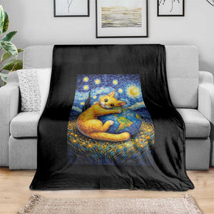 Earth Day Throw Blanket Starry Night Cat Hugging Earth TS12 Print Your Wear