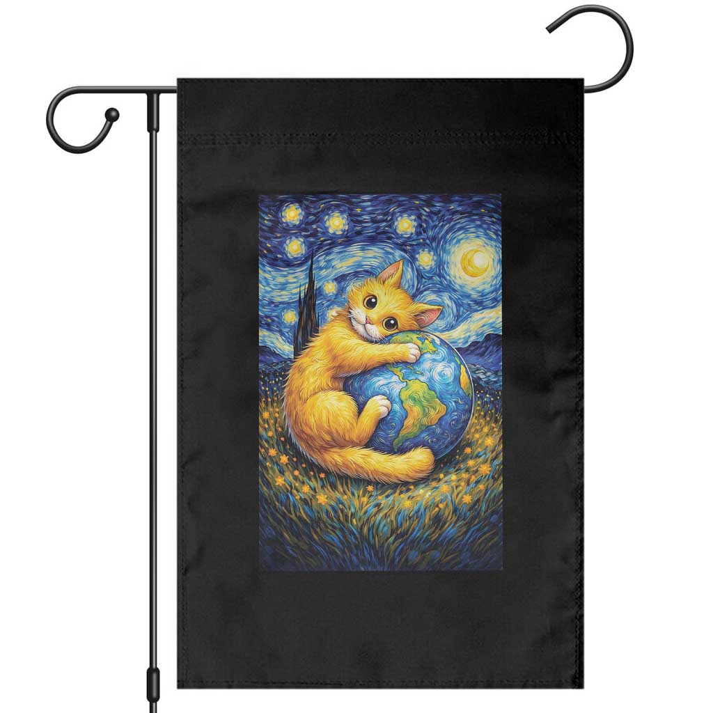 Earth Day Garden Flag Starry Night Cat Hugging Earth TS12 Black Print Your Wear