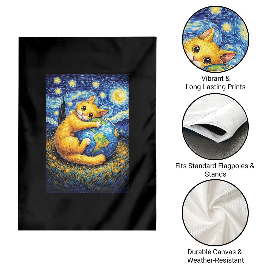 Earth Day Garden Flag Starry Night Cat Hugging Earth TS12 Print Your Wear