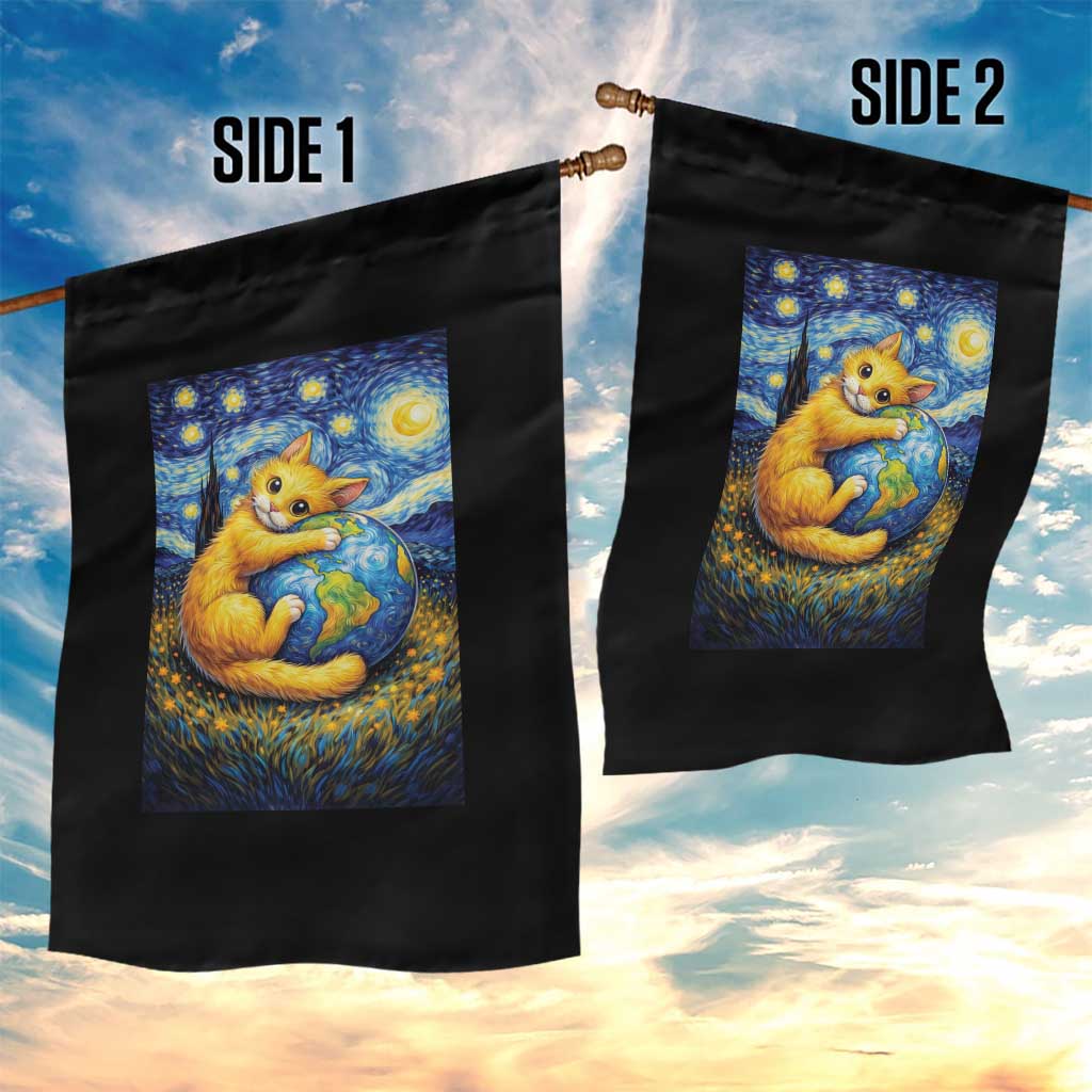 Earth Day Garden Flag Starry Night Cat Hugging Earth TS12 Print Your Wear