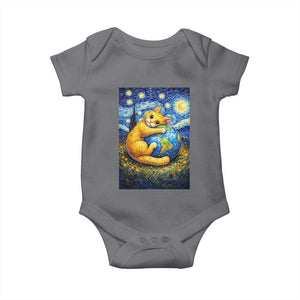 Earth Day Baby Onesie Starry Night Cat Hugging Earth TS12 Charcoal Print Your Wear