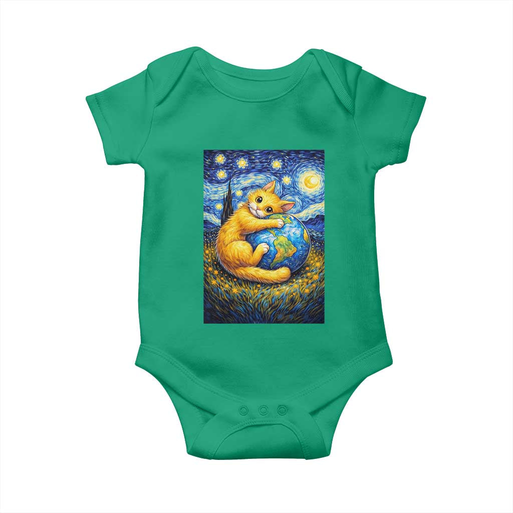 Earth Day Baby Onesie Starry Night Cat Hugging Earth TS12 Irish Green Print Your Wear