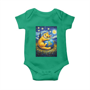 Earth Day Baby Onesie Starry Night Cat Hugging Earth TS12 Irish Green Print Your Wear
