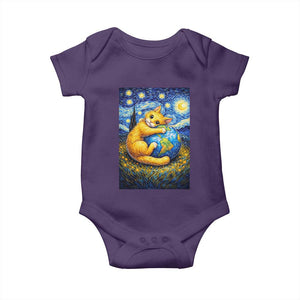 Earth Day Baby Onesie Starry Night Cat Hugging Earth TS12 Purple Print Your Wear