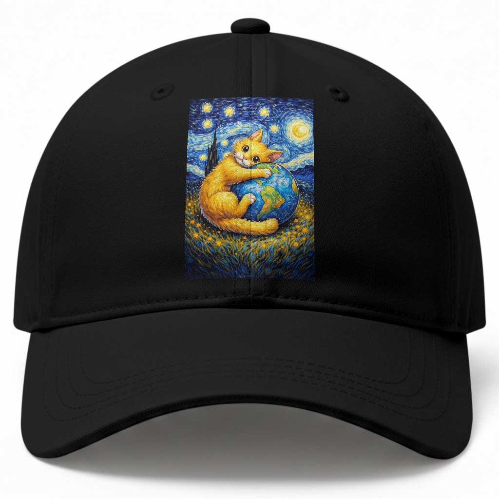 Earth Day Baseball Cap Starry Night Cat Hugging Earth TS12 Print Your Wear