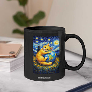 Earth Day Coffee Mug Starry Night Cat Hugging Earth TS12 Print Your Wear