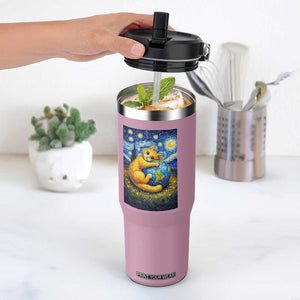 Earth Day Flip Straw Tumbler Starry Night Cat Hugging Earth TS12 One Size: 30 oz Light Pink Print Your Wear