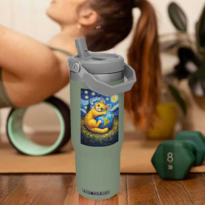 Earth Day Flip Straw Tumbler Starry Night Cat Hugging Earth TS12 One Size: 30 oz Moss Green Print Your Wear
