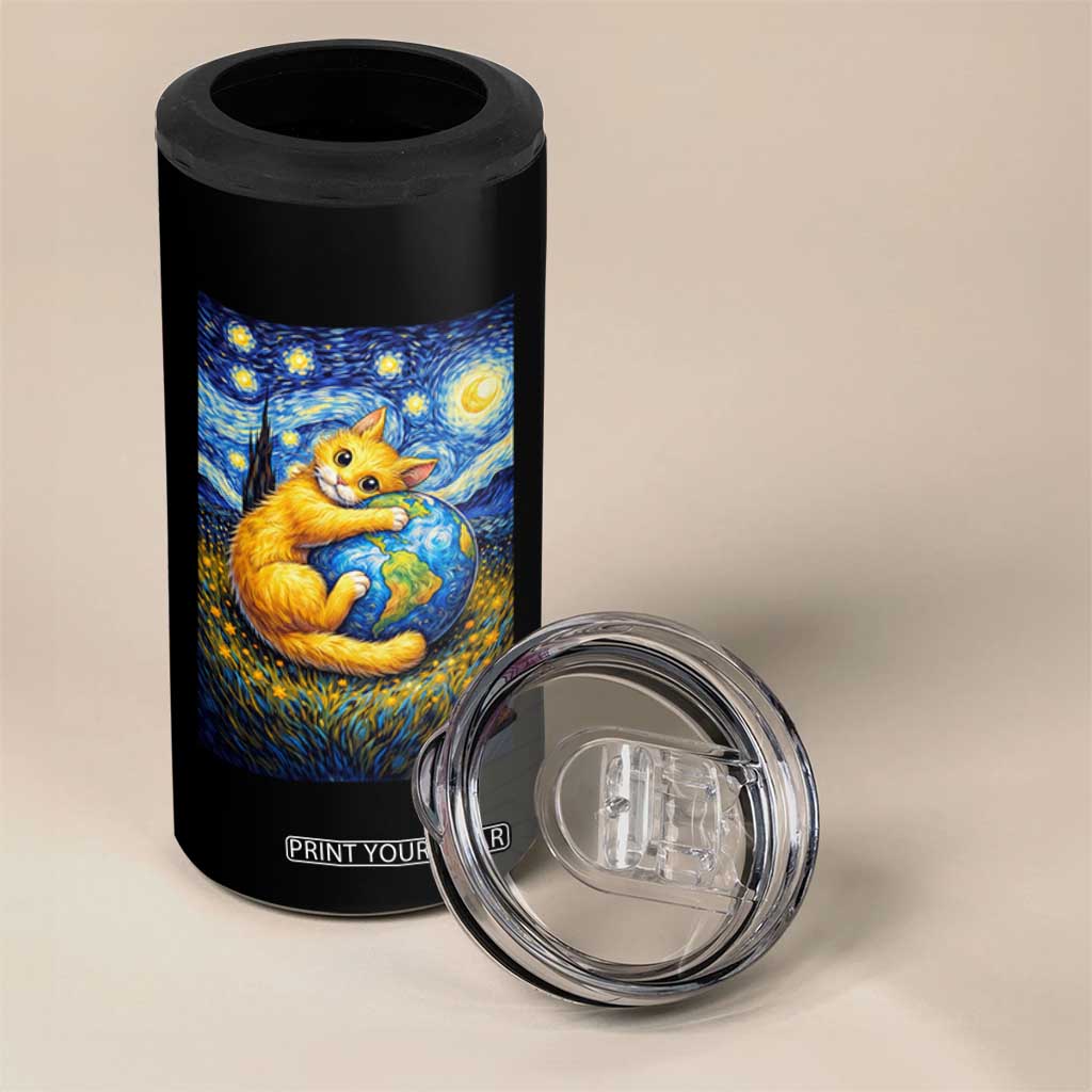 Earth Day 4 in 1 Can Cooler Tumbler Starry Night Cat Hugging Earth TS12 Print Your Wear