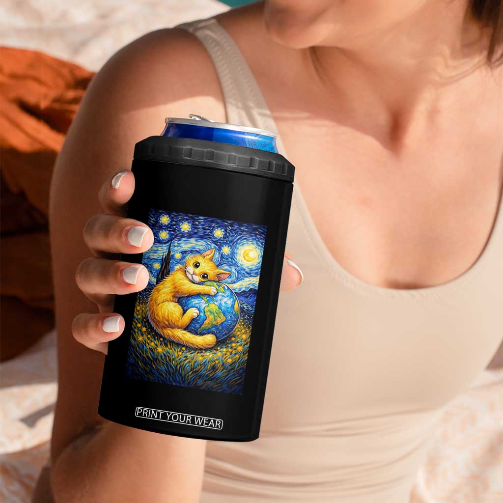 Earth Day 4 in 1 Can Cooler Tumbler Starry Night Cat Hugging Earth TS12 Print Your Wear