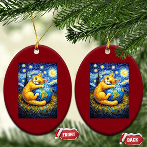 Earth Day Ceramic Ornament Starry Night Cat Hugging Earth TS12 Print Your Wear