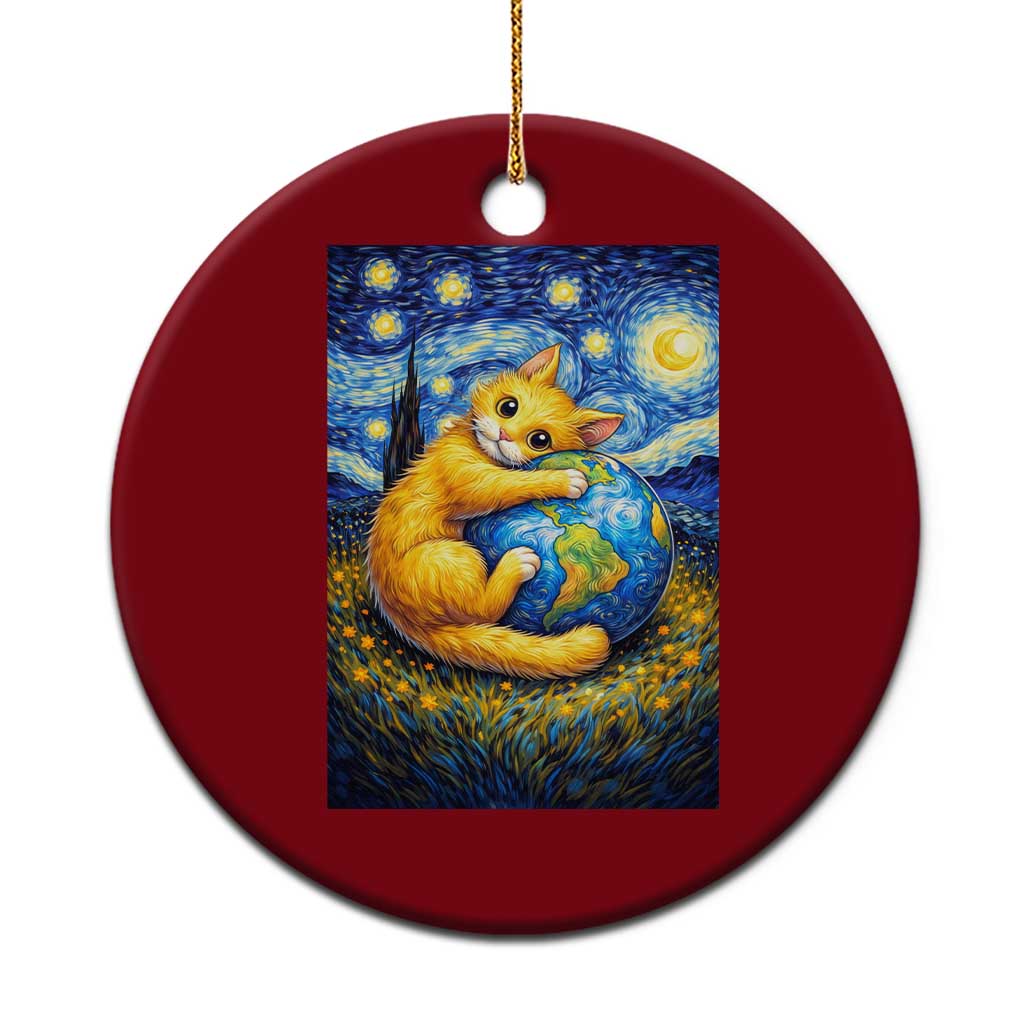Earth Day Ceramic Ornament Starry Night Cat Hugging Earth TS12 1pc Red Print Your Wear