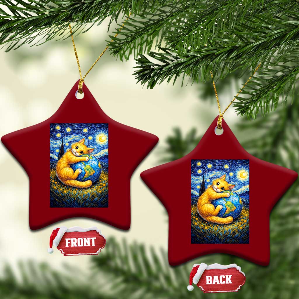 Earth Day Ceramic Ornament Starry Night Cat Hugging Earth TS12 Print Your Wear