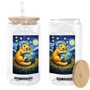 Earth Day Glass Can Starry Night Cat Hugging Earth TS12 Print Your Wear